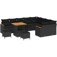 vidaXL Gartensofa-set 12 stk. 9-Sitzanzahl Schwarz Poly Rattan