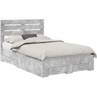 vidaXL Bettrahmen mit Schubladen Betongrau 135 x 190 cm Holzwerkstoff