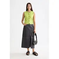 Scotch & Soda Workwear Midi Skirt With Front Slit Charcoal Art Größe: L | Midiröcke Outlet | Damen | Schwarz