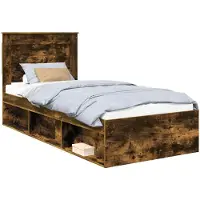 vidaXL Bettrahmen Geräucherte Eiche 75 x 190 cm Massives Kiefernholz