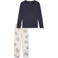 Schiesser Pyjama UNCOVER BY "UNCOVER Nightwear", Damen, Gr. 40, beige (808, blau), Obermaterial: 100% Baumwolle, Homewear-Sets Pyjama