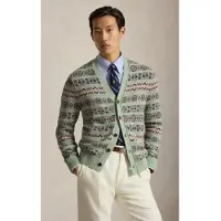 Ralph Lauren für Herren. 710B17549001 Grüne Fair Isle Strickjacke aus Leinen und Baumwolle (S), Lässig