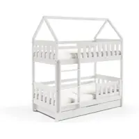 Masseno Etagenbett ELENA 80x160 cm mit Schublade, Rausfallschutz, Kinderbett mit Leiter für Mädchen und Jungs, Stockbett 2 Kinder, Hausbett für Kinder, Holz, Weiß
