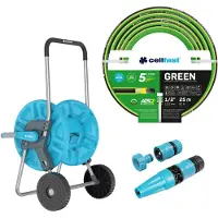 Cellfast Schlauchwagen Aluplus 1/2" 60 m + Gartenschlauch Green ATS2 1/2" 25 m + Set mit geradem Sprühkopf Basic 1/2"