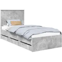 vidaXL Bettrahmen mit Kopfteil Beton Grau 90 x 200 cm Ingenieurs Holz