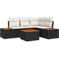 vidaXL Gartensofa-set mit Kissen 5 pcs Schwarz Poly Rattan