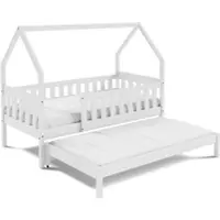 Masseno Kinderbett BAMBINA 80x160 cm mit Rausfallschutz, Doppelbett für Mädchen und Jungs, Hausbett für Kinder, Holz, Weiß
