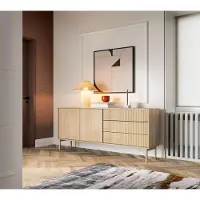 Homebook TAVO – Kommode mit geriffelter Front, 2 Türen und 3 Schubladen, 187 cm, Eiche Cremona