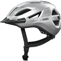 ABUS Stadthelm Urban-I 4.0 LR - Fahrradhelm mit Zopf-Öffnung, Schirm, magnetischem Verschluss - light ready für Rücklicht-Nachrüstung - für Jugendliche, Frauen und Männer - Größe XL, silber