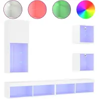 vidaXL 5-tlg. Wohnwand mit LED-Beleuchtung Weiß Holzwerkstoff