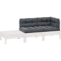 vidaXL 3-tlg. Garten-Lounge-Set mit Kissen Weiß Kiefer Massivholz