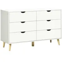 HOMCOM 6-Schubladen-Kommode – Skandinavischer Aufbewahrungsschrank mit 5 Holzbeinen, 120 x 40 x 76 cm – Weiß