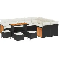 vidaXL Gartensofa-set mit Kissen 14 pcs Schwarz und Creme Poly-Rattan