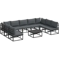 vidaXL Gartensofa-set 10 stk. Schwarz Aluminium