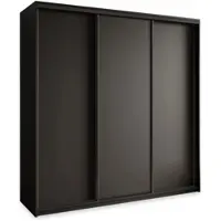 Masseno Schiebetürenschrank NISSE 200/205/60 cm Kleiderschrank mit Schubladen Schlafzimmer Schrank 3-türig Schwarz + Schwarz