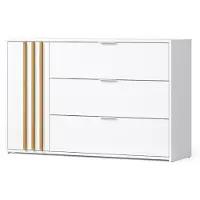 Masseno Kommode TOREN 125 cm Sideboard mit 3 Schubladen und 1 Türen für Wohnzimmer Schlafzimmer Modern 125x35x79,5 cm Weiß / Eichefarben