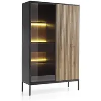 Masseno VITRINE SENTIERO 104 / 166 cm mit LED in Schwarz, Eiche Wotan