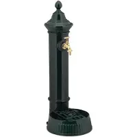 Relaxdays Standbrunnen Antik, mit Wasserhahn & Becken, HBT 72 x 26 x 31 cm, Wasserzapfsäule Garten, Terrasse, dunkelgrün