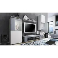 Vladon Wohnwand Movie, Anbauwand bestehend aus 1 TV-Board, 2 Vitrinen und 1 Regal, Weiß matt/Weiß matt/Avola-Anthrazit (Gesamt: 300 x 190 x 39 cm)