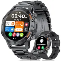 Lige Smartwatch Herren mit Telefonfunktion, 1,39 Zoll Militär Smart Watch mit 24H Herzfrequenz, Blutdruck, Schlafdauer, 100+ Sportmodi Fitnessuhr, 300+ Zifferblätter, IP67 Wasserfest, Schwarz