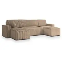 Masseno Ecksofa PESANO T mit Schlaffunktion U-Form, Sofa mit Bettkasten, Wohnzimmersofa, Couch, Soffa, Bettsofa, Couchgarnitur- Beige, TILIA 17