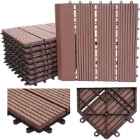 MCW WPC Bodenfliese Sarthe + Abschluss, Holzoptik Balkon/Terrasse, 11x je 30x30cm = 1qm Premium coffee linear senkrecht