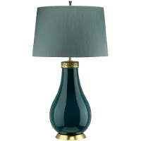 Elstead Lighting Elstead Havering Tischleuchte E27 Azurblau-Türkis und Altmessing Schiefergrün