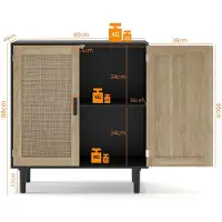 STILVORA Aufbewahrungsschrank 80 cm mit Rattanfront und 2 Türen, Sideboard für Wohnzimmer und Esszimmer, Flurschrank für Diele,Schwarz