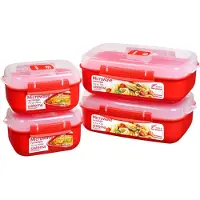 Sistema Microwave-Heat & Eat Frischhaltedosen Set, 4 rechteckige Mikrowellen-Vorratsdosen mit Deckeln (2 x 1,25 l + 2 x 525 ml), verschließbare Clips