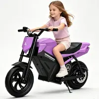 E-RIDES Elektro Motorrad Kinder 12,5 Zoll, 250W Elektromotorrad mit 21,6V 4Ah Lithium-Akku, bis 16 km/h, Luftreifen, Ambientebeleuchtung, Ab 8 Jahren, Lila