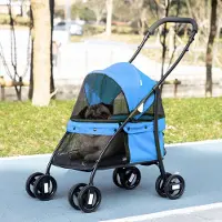 SUGIFT Hundebuggy mit verstellbarem Verdeck & 360°-Rädern, Hundewagen Katzenwagen faltbar Oxford-Stahl, Blau | 82 x 47 x 97 cm | 5,5 kg | 2 Sicherheitsleine