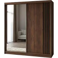 MargaretHadas24 200 cm Kleiderschrank Neli mit Lamellen und Spiegel inklusive 2 Schiebetüren Schwebetürenschrank (Farbe: Nuss Warmia, schwarz)