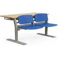 Xl Moebel Gmbh Praktische Doppel-Schulbank mit blauen Sitzflächen und Metallgestell