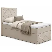 EURO-MEBLE Bett, Boxspringbett DORMI MINI 3, 90x200 cm mit Bettkästen, Topper T25 (Creme: Itaka 46)