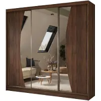 MargaretHadas24 240 cm Kleiderschrank Vex mit Spiegel inklusive 3 Schiebetüren Schwebetürenschrank (Farbe: Nuss Warmia)