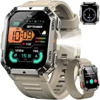 Iowodo Militär Smartwatch Herren 2,01'' HD Display mit LED Taschenlampe, Kompass, Bluetooth Anrufe, 900mAh,100+ Sportmodi,IP68,24/7 Gesundheitsmonitor