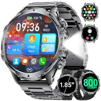 Lige Smartwatch Herren 800 mAh Akku,1.85'' Großes Display/LED Taschenlampe mit Telefonfunktion,IP68 Wasserdicht Fitnessuhr mit 110+ Sportmodi Herz-/Schlaftracking für Android iOS