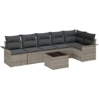 vidaXL Gartensofa-set 7 stk. Grau Poly-Rattan