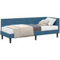 vidaXL Eckbettgestell mit Matratze mit Kopfteil 2 stk. Blau Samt