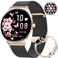 Lige Smartwatch Damen 1.43" AMOLED 7,9 mm Ultra dünn Rund Touchscreen mit Telefonfunktion, Fitnesstracker Damen Menstruationszyklus/120+Sportmodi/Kalorien/IP68/Herzfrequenz Smart Watch für iOS Android