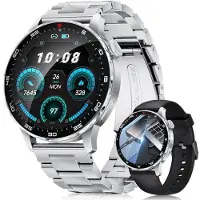 Lige Smartwatch Herren 1.43''AMOLED Smartwatch Mit Telefonfunktion Fitnessuhr 100+Sportmodi/IP68/750mAh, Militärs Smart Watch Kompatibel Mit iOS Android Schwarz Silber
