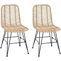 vidaXL Esszimmerstuhl 2 Stk. Rattan und Eisen Natur