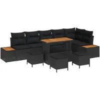 vidaXL Gartensofa-set mit Kissen 10 pcs Schwarz Poly Rattan