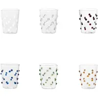 Zafferano Set mit 6 Junior-Partygläsern aus farbenfrohem Borosilikatglas mit leuchtendem Punktmuster zum Servieren von Likören oder eleganten Saucen