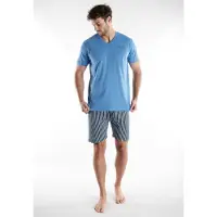 Tom Tailor Shorty , Herren, Gr. 56, blau (blau, mittel, streifen), Single Jersey, Obermaterial: 100% Baumwolle, Homewear-Sets Shorty, aus Baumwolle, Single Jersey Material, als Sleepwear