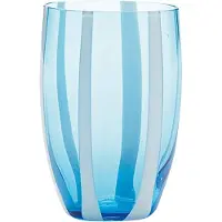 Zafferano Set aus 6 aquamarinfarbenen mundgeblasenen Trinkgläsern mit Nadelstreifen, handgefertigt, modernes elegantes Design für einen stilvollen Tisch