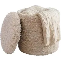 FineBuy Sitzhocker mit Stauraum Wolle 40cm Beige Stoffhocker Rund Polsterhocker Stoff