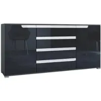 Vladon SIDEBOARD Sylt Schwarz Hochglanz / Weiß Hochglanz