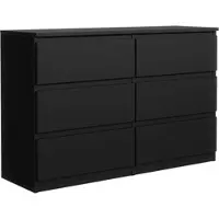 Masseno Kommode NUDO 120 cm Sideboard mit 6 Schubladen und Türen für Wohnzimmer Schlafzimmer Modern 120x39x78,5 cm Schwarz / Schwarz