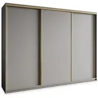 Masseno Schiebetürenschrank NISSE 270/205/60 cm Kleiderschrank mit Schubladen Schlafzimmer Schrank 3-türig Graphitfarben + Gold